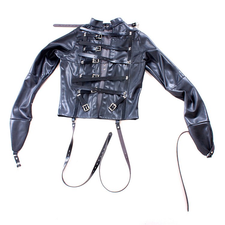 Do Customer Size Body Bondage Harness Adjustable BDSM Fetish Leather Straitjacket Women's Gimp Bag Adult Game Straight Jacket