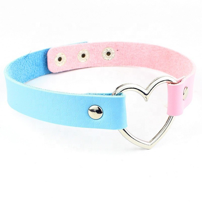 Double color fetish slave bdsm leather collar sm leather goth fashion faux leather choker bdsm