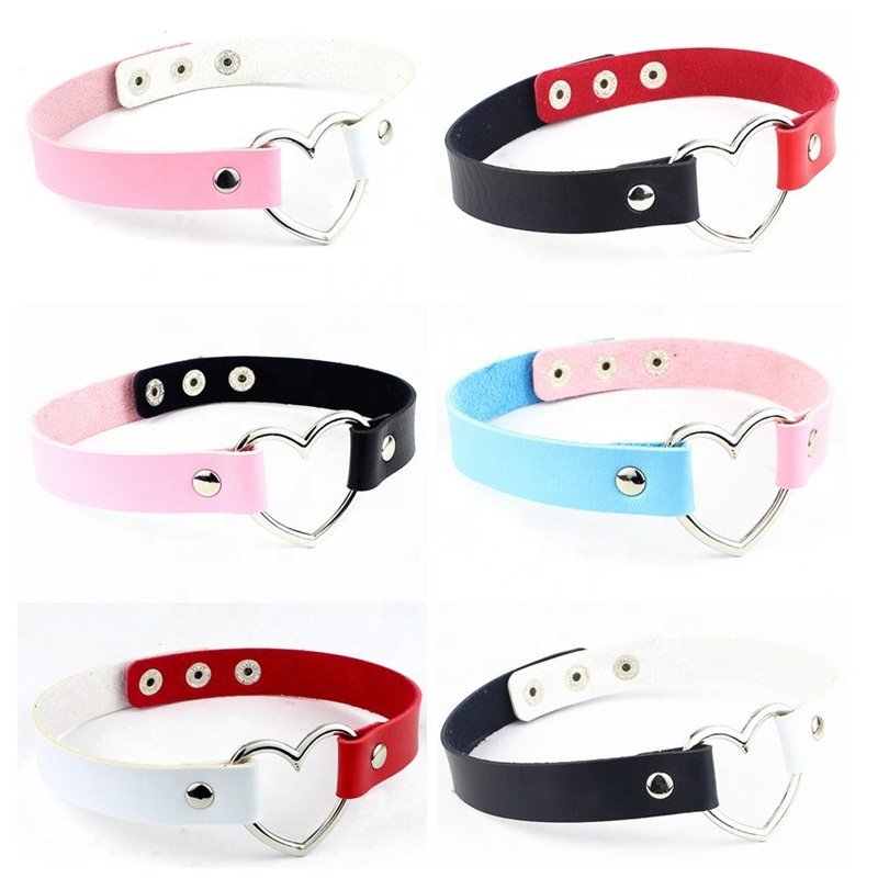 Double color fetish slave bdsm leather collar sm leather goth fashion faux leather choker bdsm