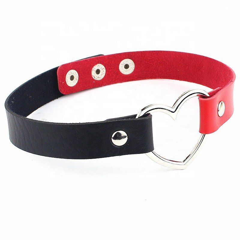 Double color fetish slave bdsm leather collar sm leather goth fashion faux leather choker bdsm
