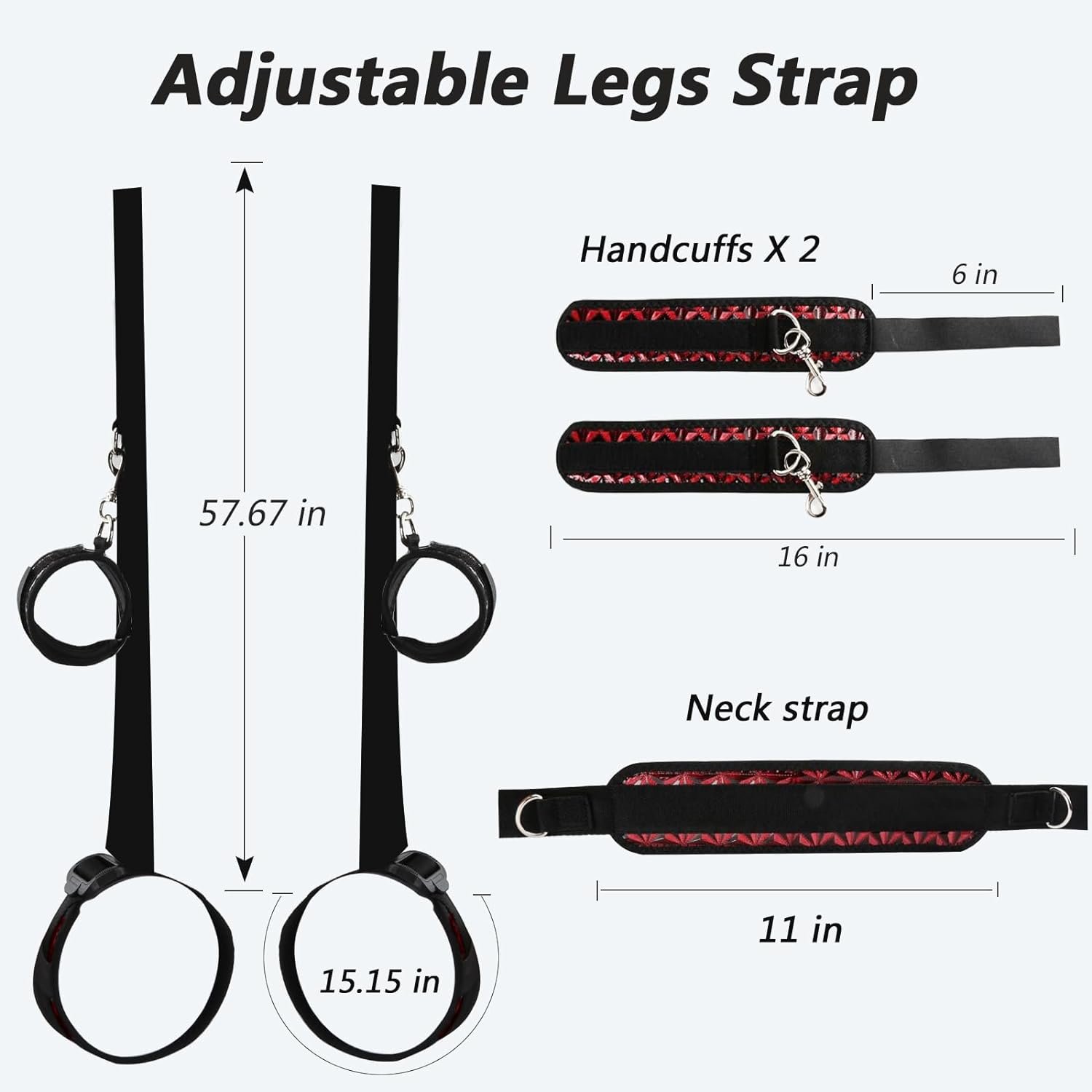 Bed Restraints Sex Bondage with Neck Hand Thigh Cuff, Adjustable Sex Bondaged Restraints Set, BDSM Sex Toys for Couples