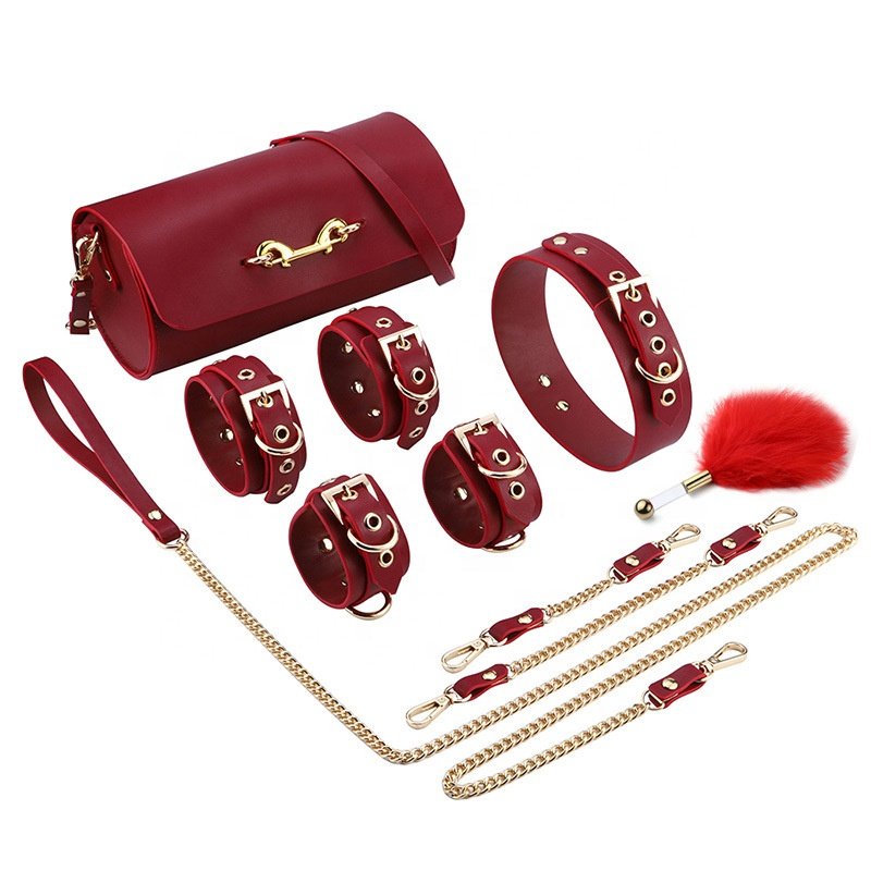 Bondage Gear Real Leather BDSM Set Bondage Kit Hand Cuffs Sex with Shoulder Bag for couple men women