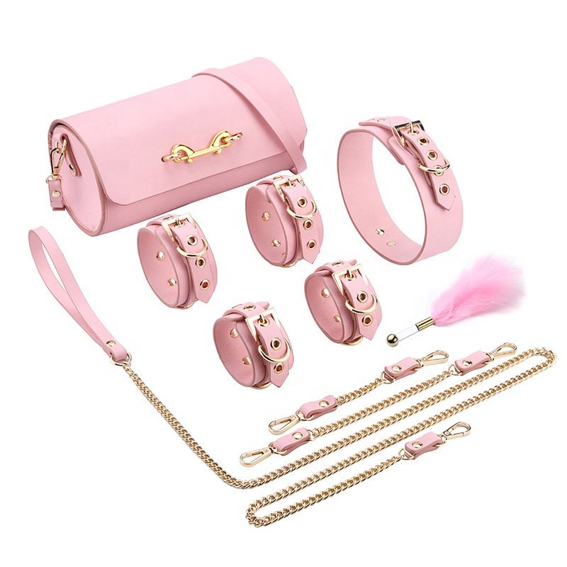 Bondage Gear Real Leather BDSM Set Bondage Kit Hand Cuffs Sex with Shoulder Bag for couple men women