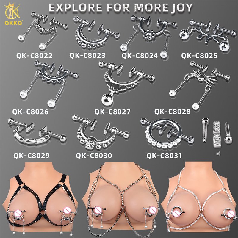 QKKQ wholesale spiked nipple clamps,female nipple clamps,nipples sex toys,bondage gear,Nipple Play Crystal Chain Nipple Clamps