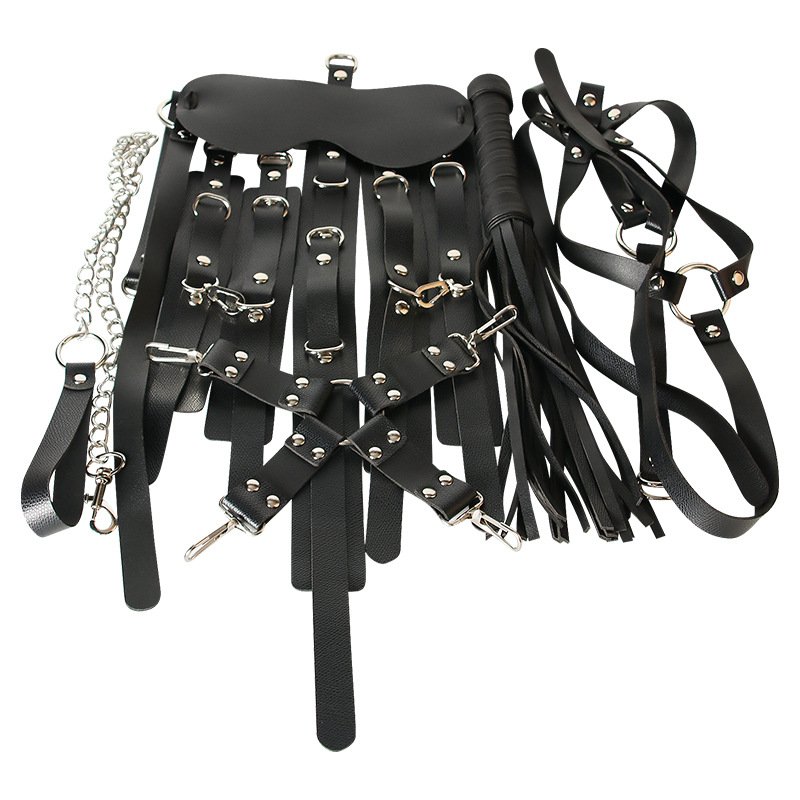 Leather Bondage Kit Fetish Bdsm Adult Game Slaves Bondage Gear Couple Sm Black Adjustable COKELIFE