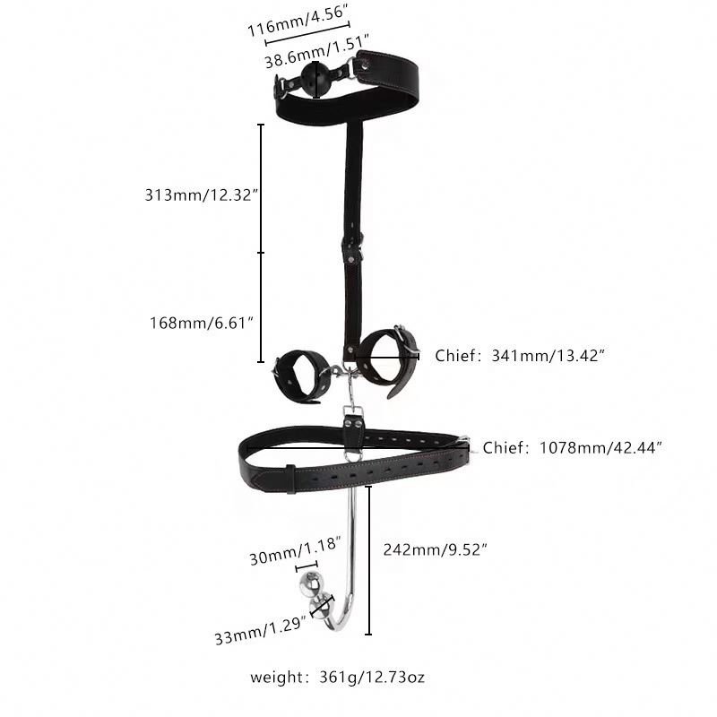 Leather Bondage Restraint Gear With Stainless Steel Anal Plug Mouth Gag Handcuffs Ass Intruder Butt Plug For Adult