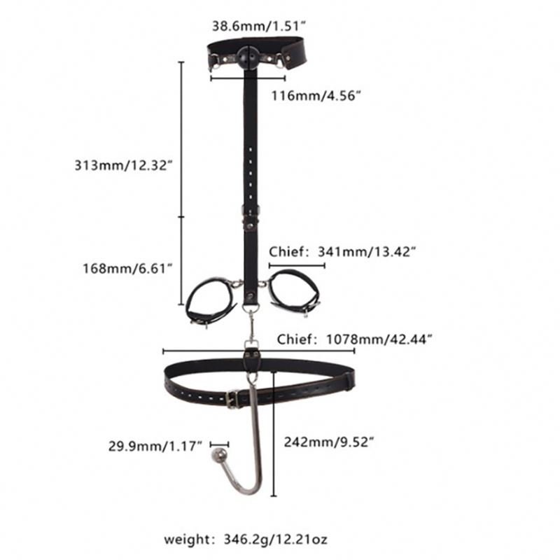 Leather Bondage Restraint Gear With Stainless Steel Anal Plug Mouth Gag Handcuffs Ass Intruder Butt Plug For Adult