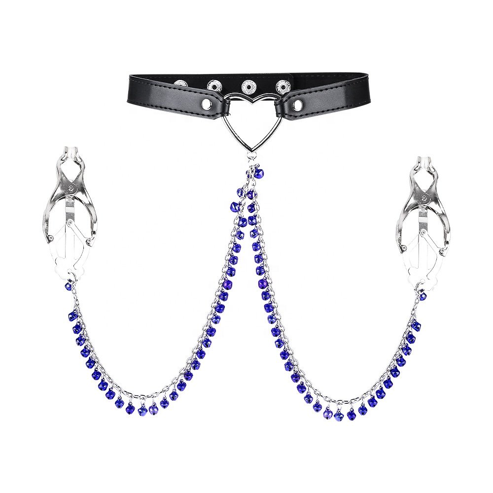 Vico BDSM Sexy PU Leather Collar With Nipple Clamps with Ring Bell Sex Novelty Adult Product Sex toy Bondage Collar