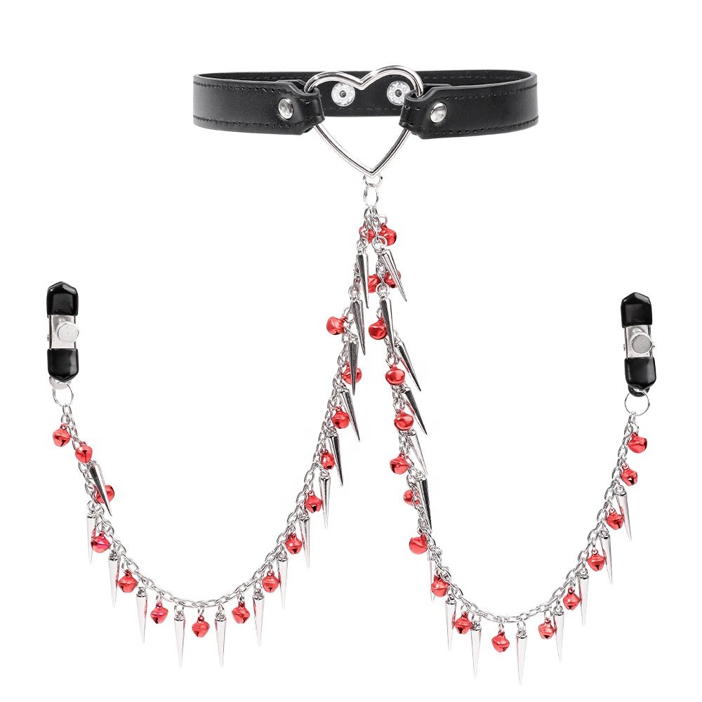 Vico BDSM Sexy PU Leather Collar With Nipple Clamps with Ring Bell Sex Novelty Adult Product Sex toy Bondage Collar