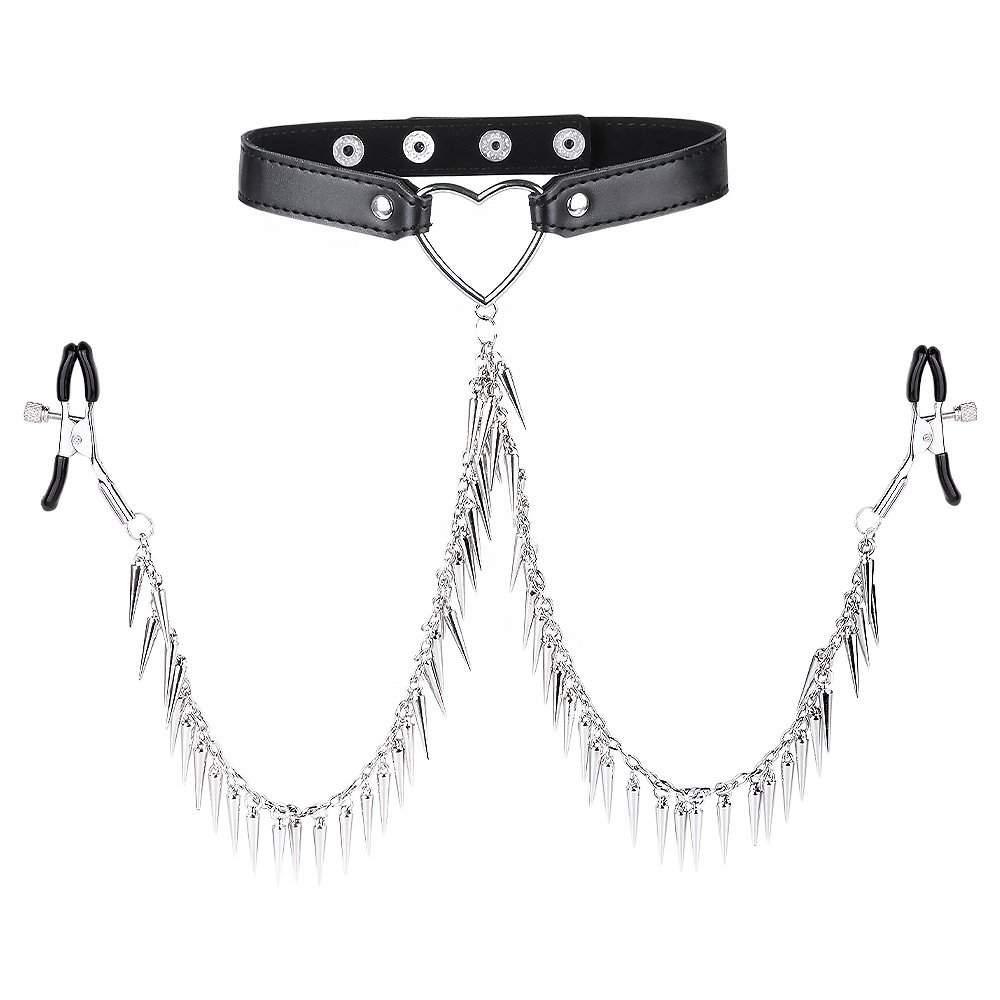 Vico BDSM Sexy PU Leather Collar With Nipple Clamps with Ring Bell Sex Novelty Adult Product Sex toy Bondage Collar