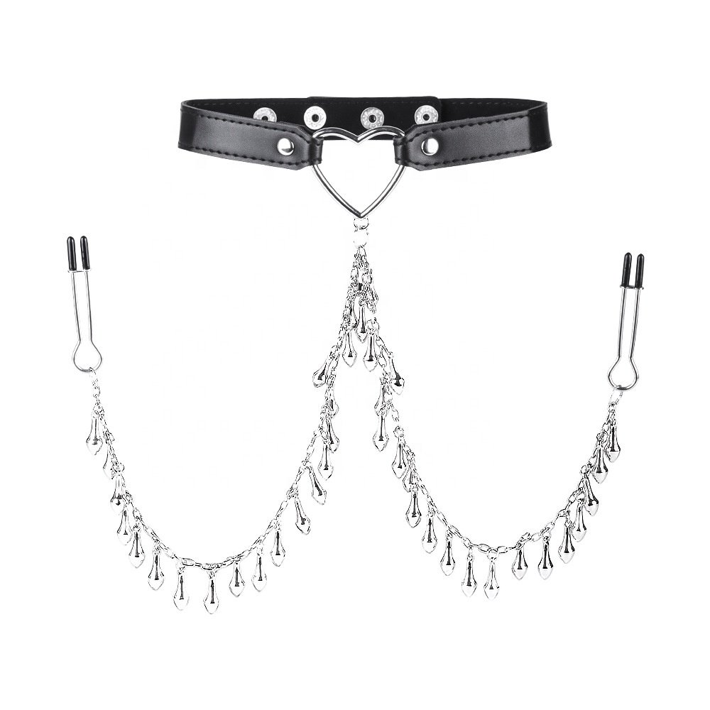 Vico BDSM Sexy PU Leather Collar With Nipple Clamps with Ring Bell Sex Novelty Adult Product Sex toy Bondage Collar