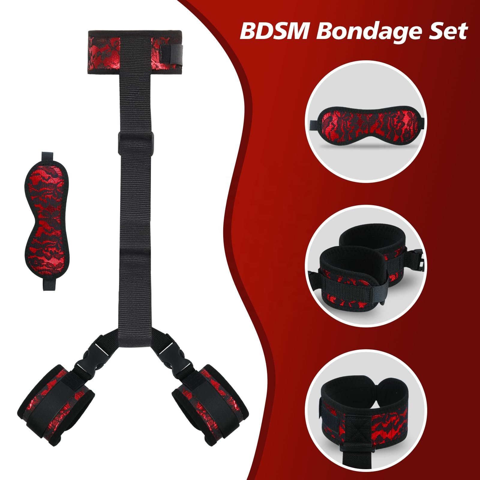 Adjustable Neck to Wrist Restraints Behind Back Handcuffs Collar Blindfold BDSM Bondage Kit Set For Couple Bed Sex Game Play