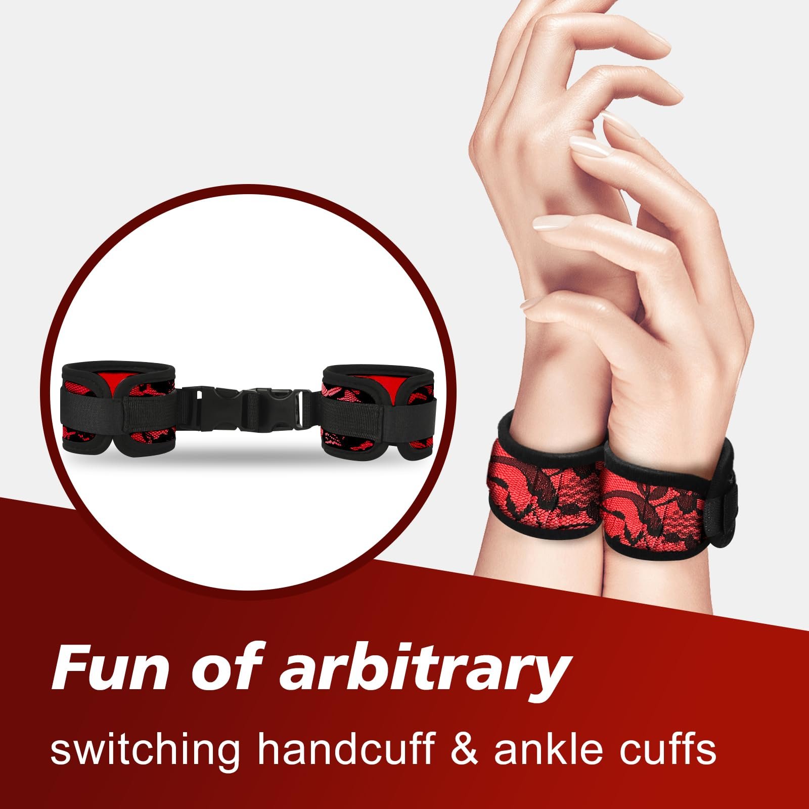 Adjustable Neck to Wrist Restraints Behind Back Handcuffs Collar Blindfold BDSM Bondage Kit Set For Couple Bed Sex Game Play