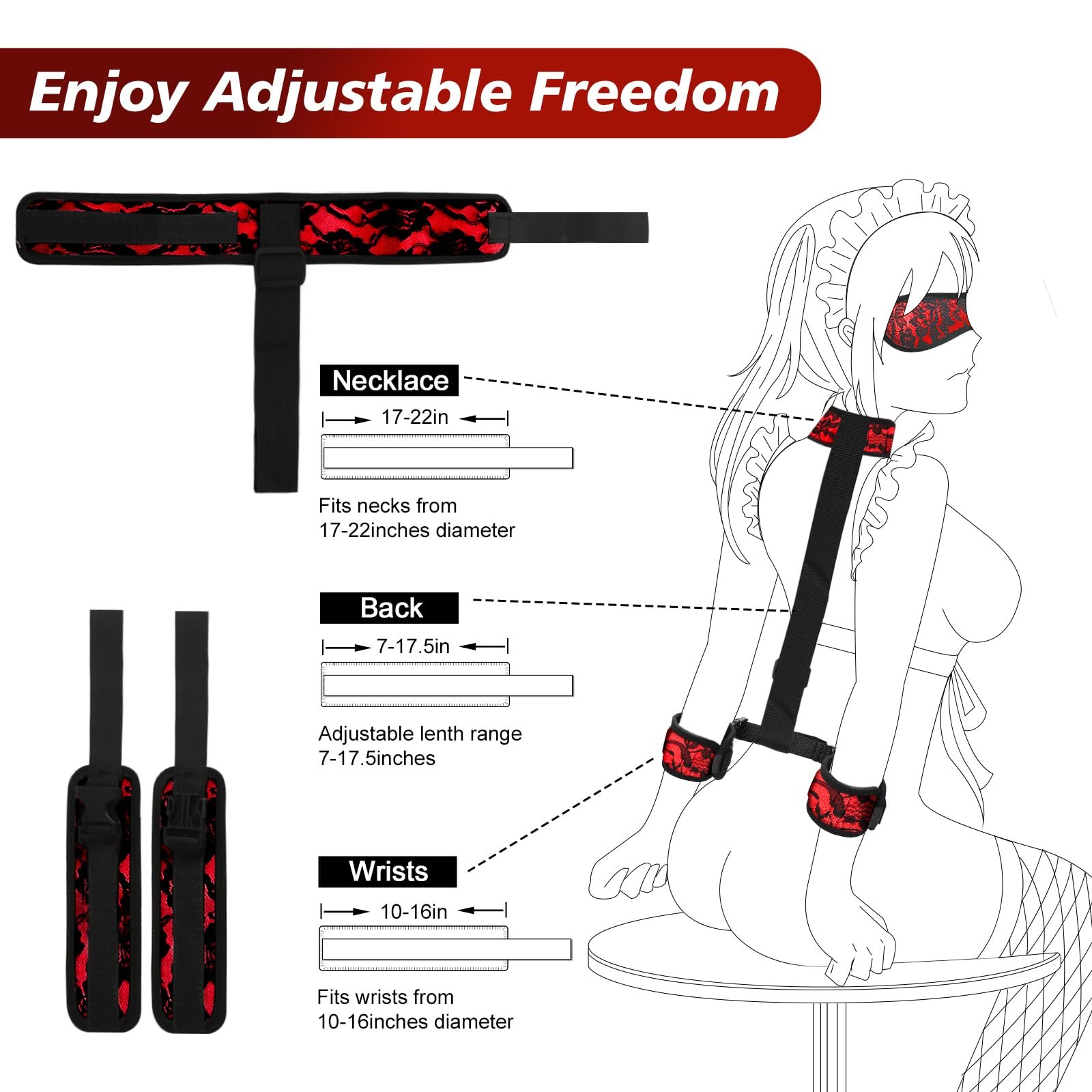 Adjustable Neck to Wrist Restraints Behind Back Handcuffs Collar Blindfold BDSM Bondage Kit Set For Couple Bed Sex Game Play
