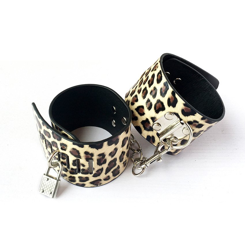 SM Leopard Print 10-Piece Leather Bondage Set Adult Sex Toy Kit for Couples