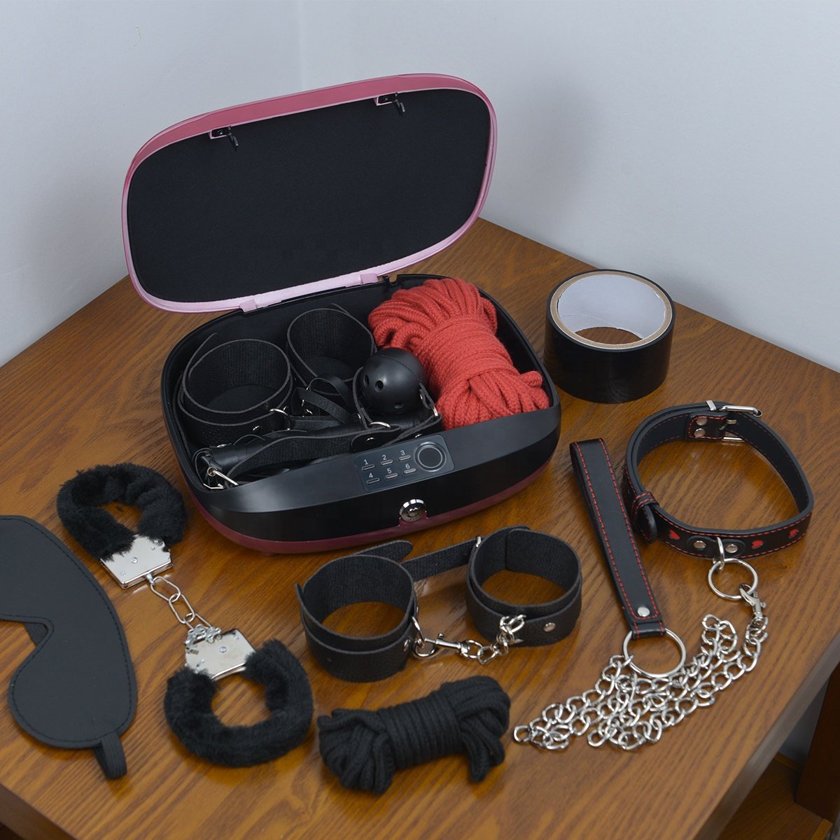 BDSM gears bondage vaginal clamp sex products storage box with fingerprint vibrator chastity anal plug adult leather whip