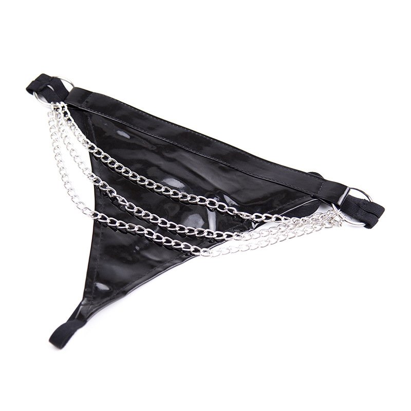 Adult SM Sex Toys Female Bondage Corsets Neck Bondage Erotica Lingerie Triple Loop Chain Patent Leather Panties Body Harness
