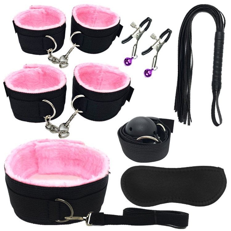 Hot Sale 7 Set Adult Sex Toy Couples Role Play Accessory Whip Mouth Gag Nipple Clamp Eyeshade Handcuff BDSM Bondage Gear