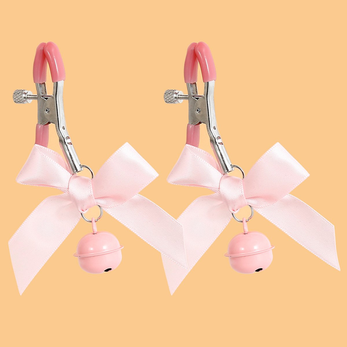Pink Short Breast Bondage with Bell Bow Tie for Male and Female Couple Training and Play