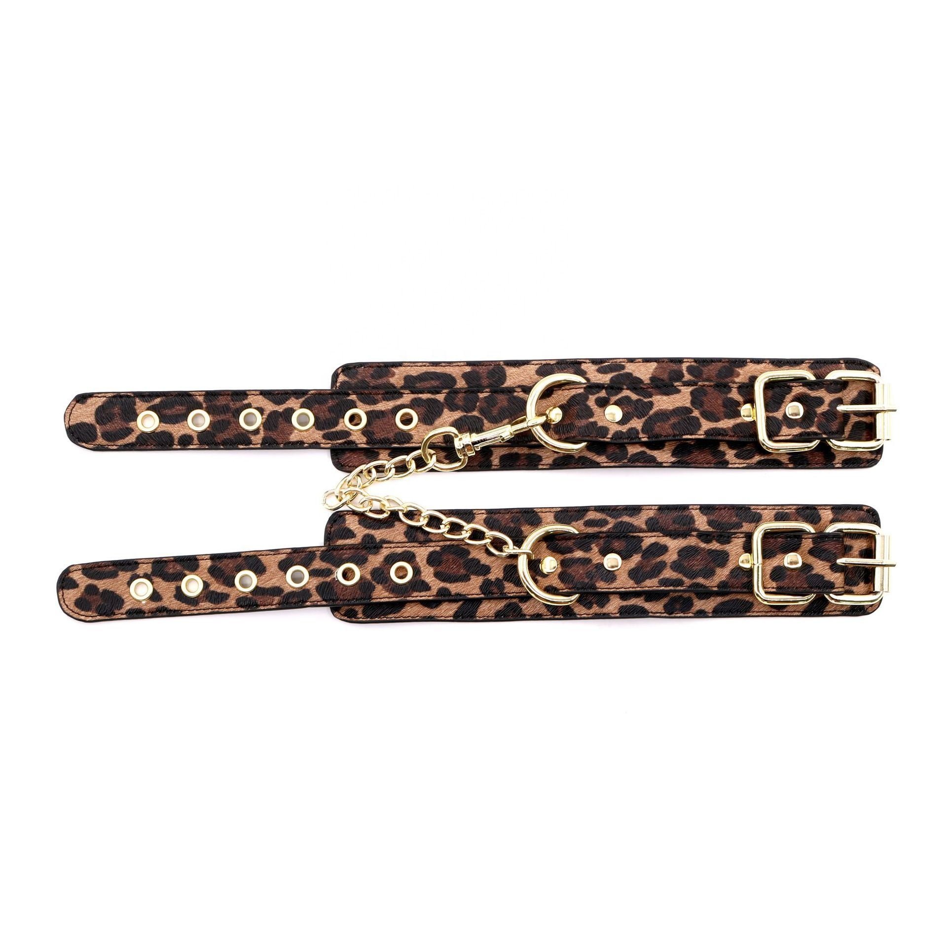 7PCS Leopard Print Sex Bondage Kit Leopard Handcuffs Whip Ball Gag Paddle Erotic Accessories BDSM Sex Toys for Couple Game