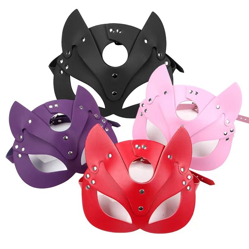 Leather Fox Face Cosplay Sex Toys Womens Sexy SM Bondage Gear Role Play Faux Leather Sex Cosplay Game Toys