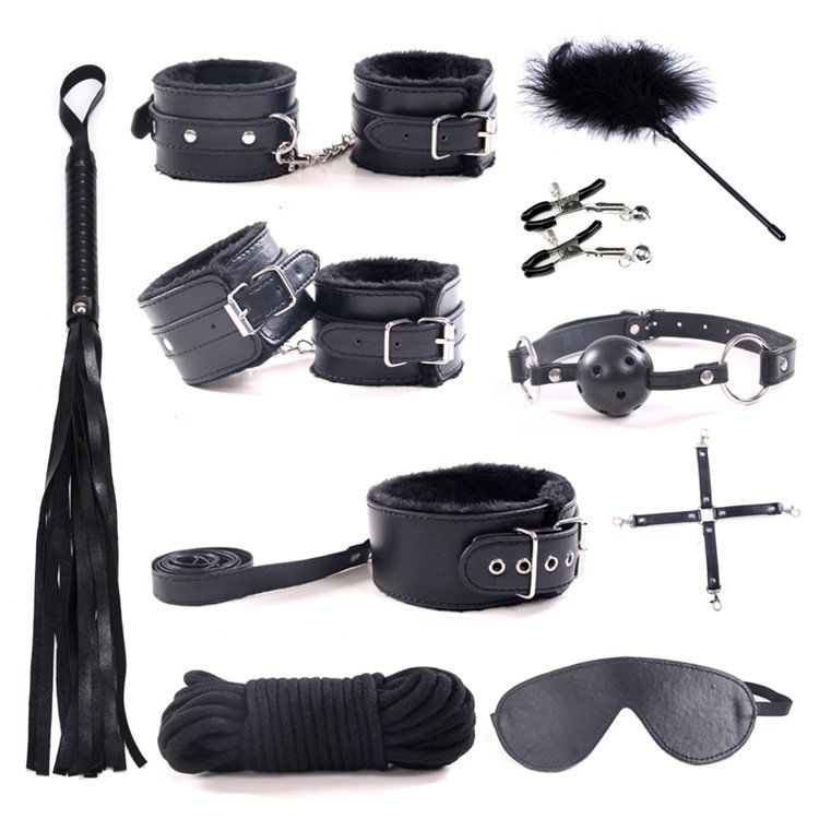 New BDSM Bondage Restraint Sex Toy Adult Women Bdsm Kit Cosplay Soft Black Bag Leather OEM Plush Item Sets Suit Color Package