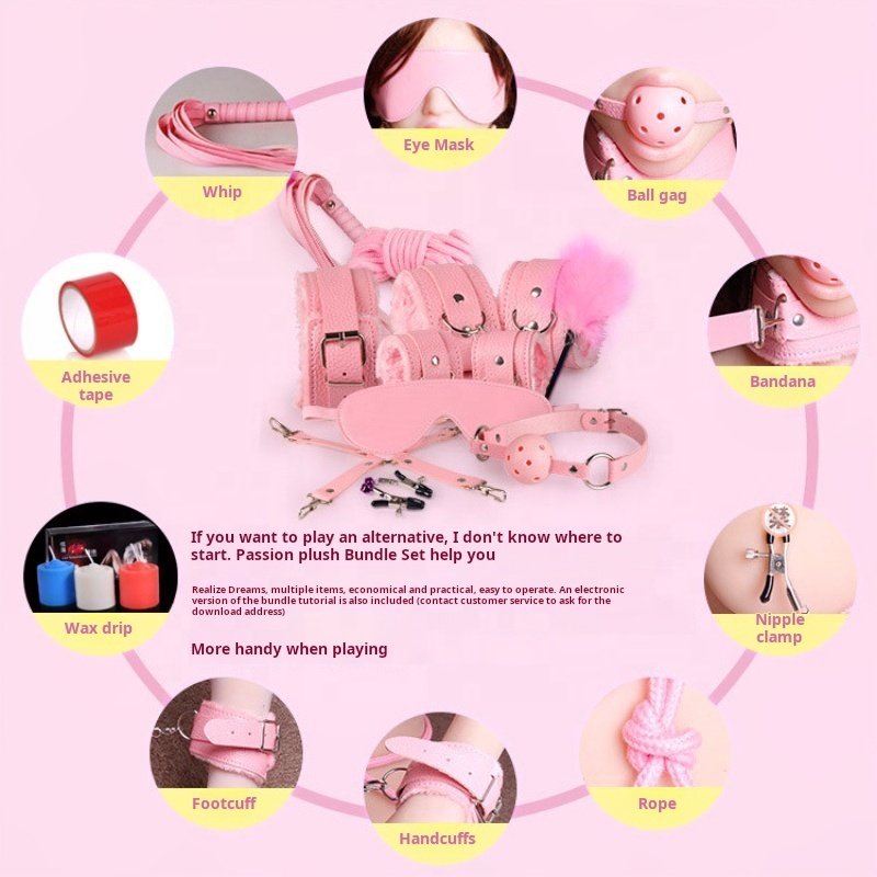 Leather Binding Sexy Seven-Piece BDSM Adult Toy Set Includes Handcuffs and Breast Clip Bondage Gear for Gay Toys Couples
