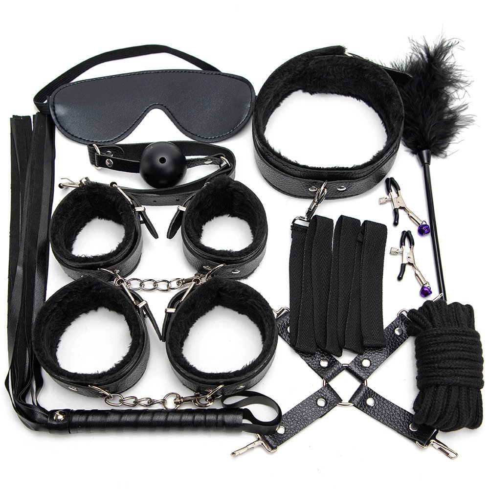 Bondage Set White Leather Handcuffs BDSM Bondage Kit Leather Whip BDSM Pu Bondage Gear