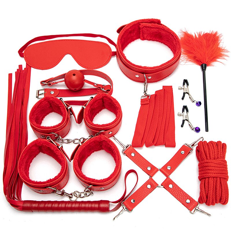 Bondage Set White Leather Handcuffs BDSM Bondage Kit Leather Whip BDSM Pu Bondage Gear