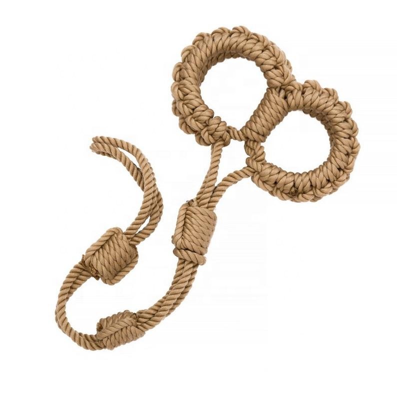 Unique Mature Japanese BDSM Handmade Natural Color Hemp Cotton Rope Bondage Gear Wrist Hand Cuff Restraints