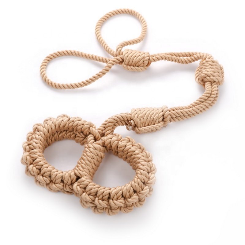 Unique Mature Japanese BDSM Handmade Natural Color Hemp Cotton Rope Bondage Gear Wrist Hand Cuff Restraints