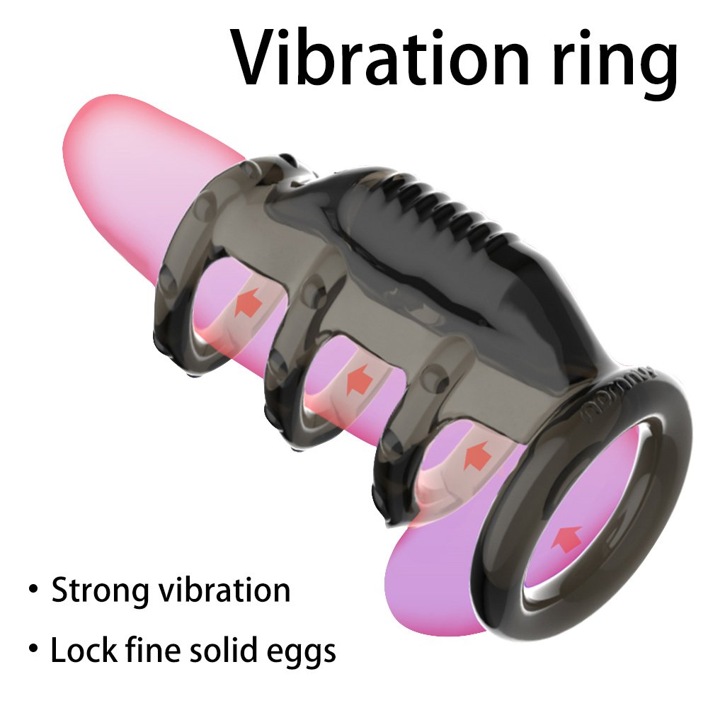 Sex Toy Male Black Silicone Penis Sleeve Cock Ring Extender Vibrating Ejaculation Delay Strap On Dildo Bondage Gear Sex Shop