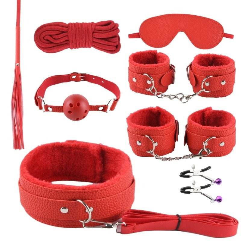 Props Leather handcuffs props weighted buckle plush handcuffs colorful bondage gear for female couple photo script kill game