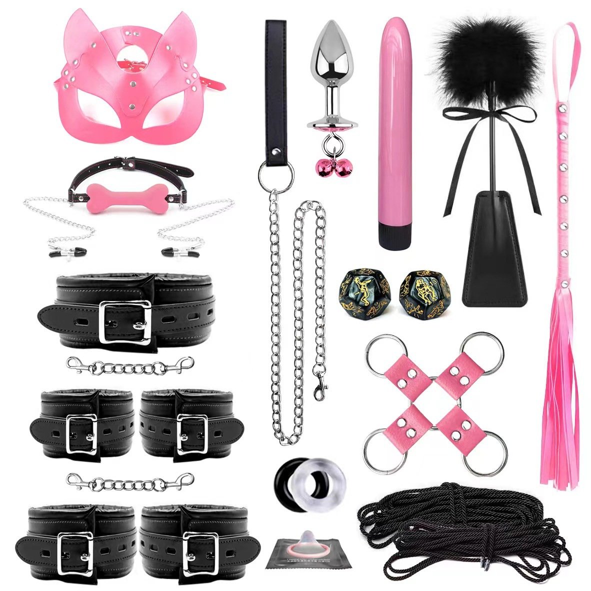22PCS Fetish Kits Restraints Bondage Plush Leather Sexy Flirting Alternative Toys Tied BDSM Japanese Bondage Set