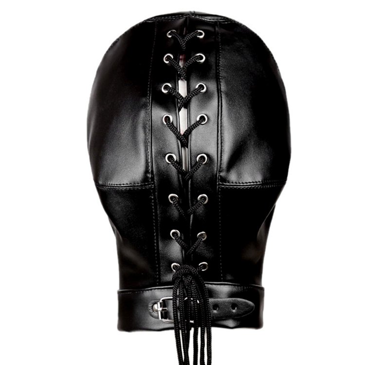 Leather fetish gear sexy cosplay hood head harness bondage restraint adult game sex toy for women men gay couple