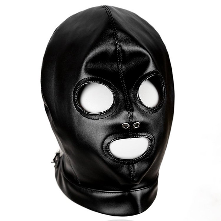Leather fetish gear sexy cosplay hood head harness bondage restraint adult game sex toy for women men gay couple
