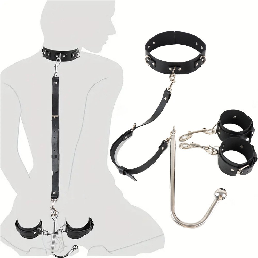 SM Fetish Sex Toys Adjustable Bondage Toy with Neck Collar Anal Hook Sex Toy for SM Play BDSM Gear