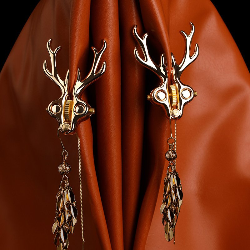 Hot Selling 18+ Female Nipple Clamps Adult Women's Bondage Gear Sex Toys Gold Stag Nipple Clamps Leather Bdsm Toys For Women