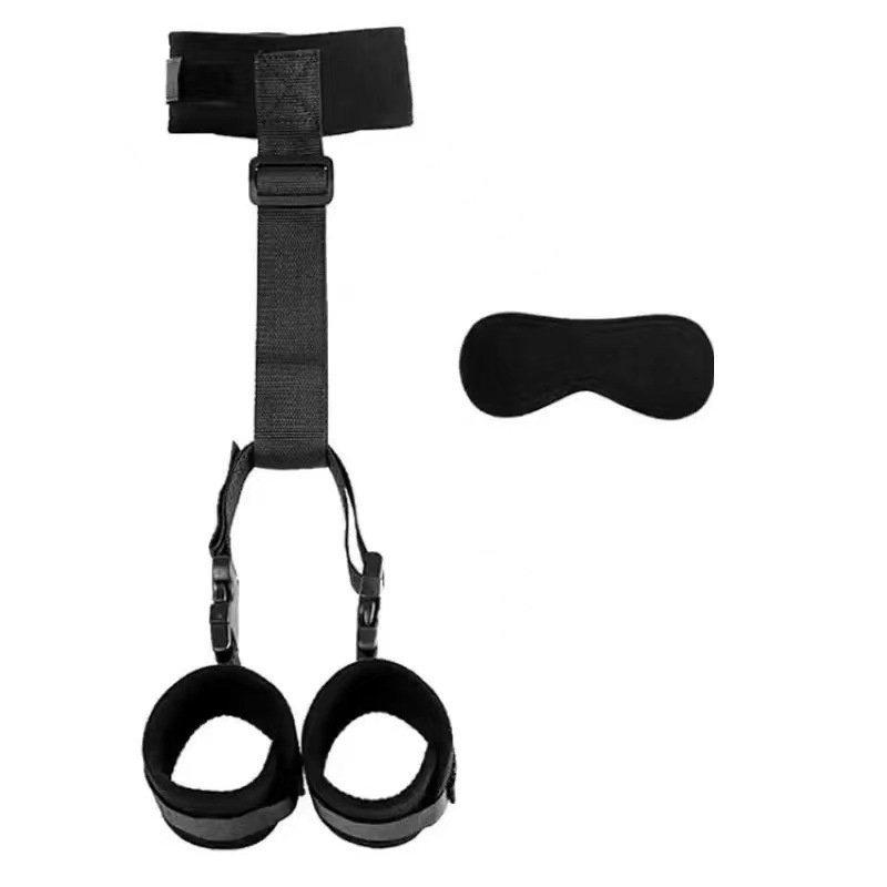 Nylon Straps Fetish back neck to wrist restraint cuffs Couple Punishment Equipment Gear blindfold and handcuffs bondage set
