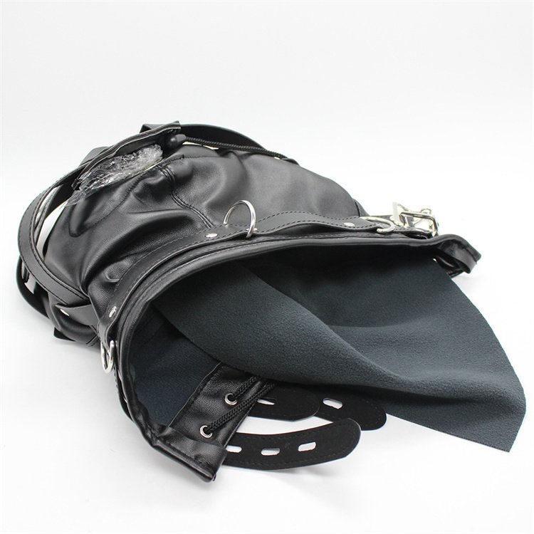 Full Face Blinder Detachable Cover Eye Dildo Mouth Gag PU Leather Bondage Head Hood for Unisex Adult Play, BDSM/LGBT Hood