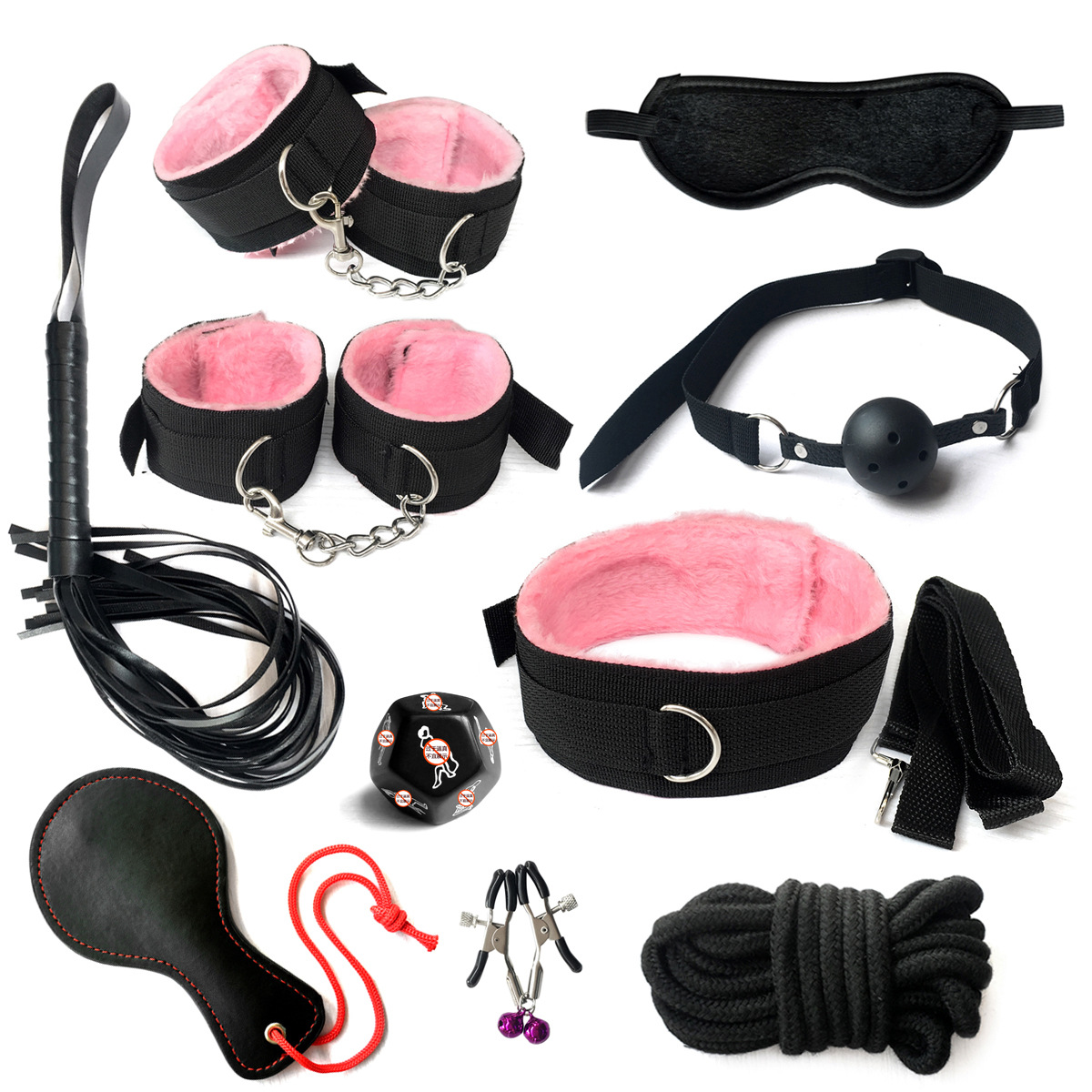 BDSM Sets Kits Bondage Gear Handcuffs Nipple Clamps Whip Spanking Anal Plug Adults SM Sex Toys for Women Men