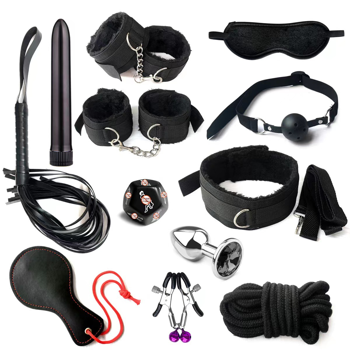 BDSM Sets Kits Bondage Gear Handcuffs Nipple Clamps Whip Spanking Anal Plug Adults SM Sex Toys for Women Men