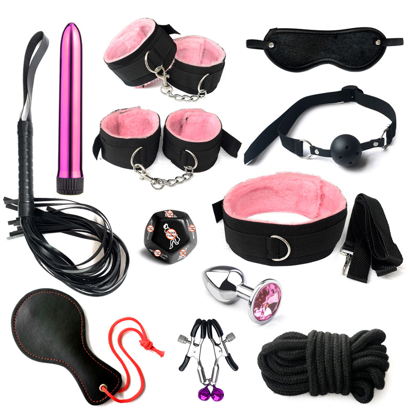 BDSM Sets Kits Bondage Gear Handcuffs Nipple Clamps Whip Spanking Anal Plug Adults SM Sex Toys for Women Men