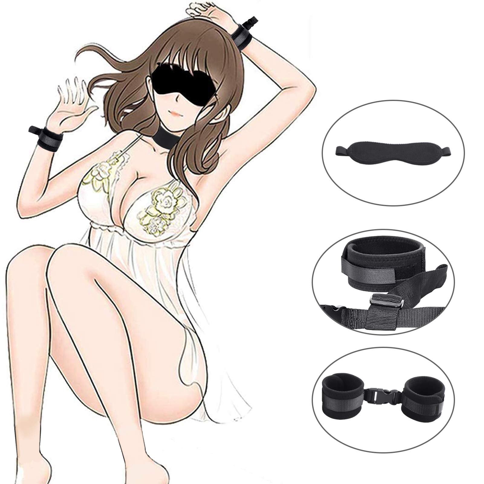 Sexy Handcuffs for Sex Play Soft and Blindfolds BDSM Collar Woman Neck to Wrist Bondage Gear & Accessories Kit