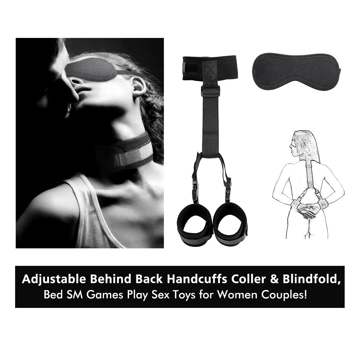 Sexy Handcuffs for Sex Play Soft and Blindfolds BDSM Collar Woman Neck to Wrist Bondage Gear & Accessories Kit