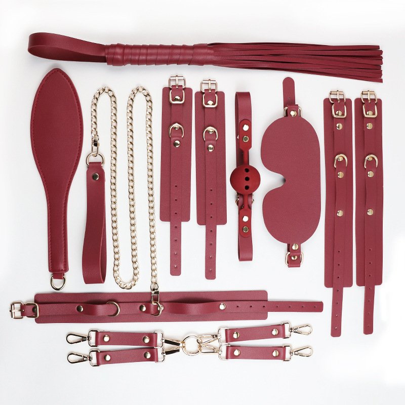 6Pcs Bondage Set with BDSM Whip Blindfold Adjustable Handcuffs Ankle Cuffs BDSM Adult Bondage Kit