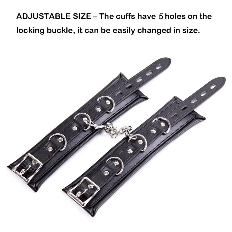 BDSM Bondage Handcuffs Sex Restraints, Adjustable Leather Hand Cuffs Bondage Restraints with Silver Metal Buckle