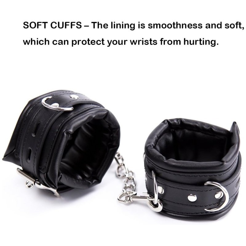 BDSM Bondage Handcuffs Sex Restraints, Adjustable Leather Hand Cuffs Bondage Restraints with Silver Metal Buckle