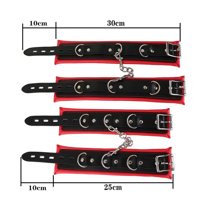 BDSM Bondage Handcuffs Sex Restraints, Adjustable Leather Hand Cuffs Bondage Restraints with Silver Metal Buckle