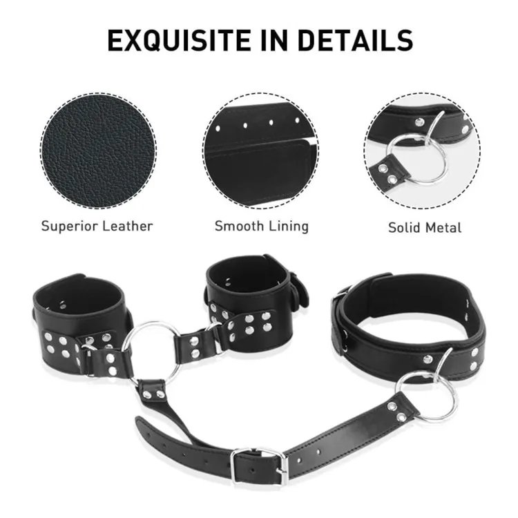 Neck to Wrist Restraints kit, SEXY SLAVE Adult Sex Toys Frisky Beginner Behind Back Handcuffs Collar, Adjustable SM Bondage Set
